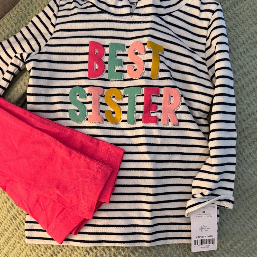 Carter's Striped Hoodie with Colorful 'Best Sister' and Pink Pants